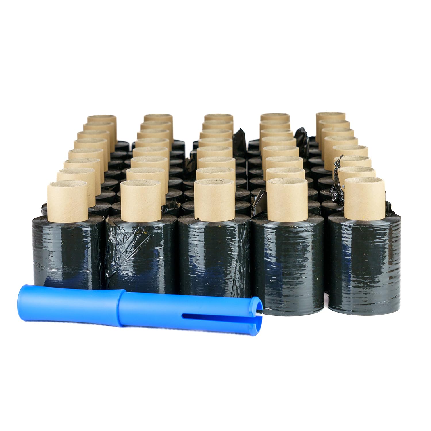 Mini Stretchfolie schwarz - 40x Stretchfolienrolle + Abroller - Wickelfolie - Handstretchfolie 150 Meter lang und 10 cm Breit - Verpackungsmaterial - Verpackungsfolie auf Rolle (2)
