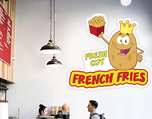 Miniatura 6 de Calcomanías personalizadas para camiones de alimentos recién cortados papas fritas comida y bebidas, letrero de concesión de 10 pulgadas en el