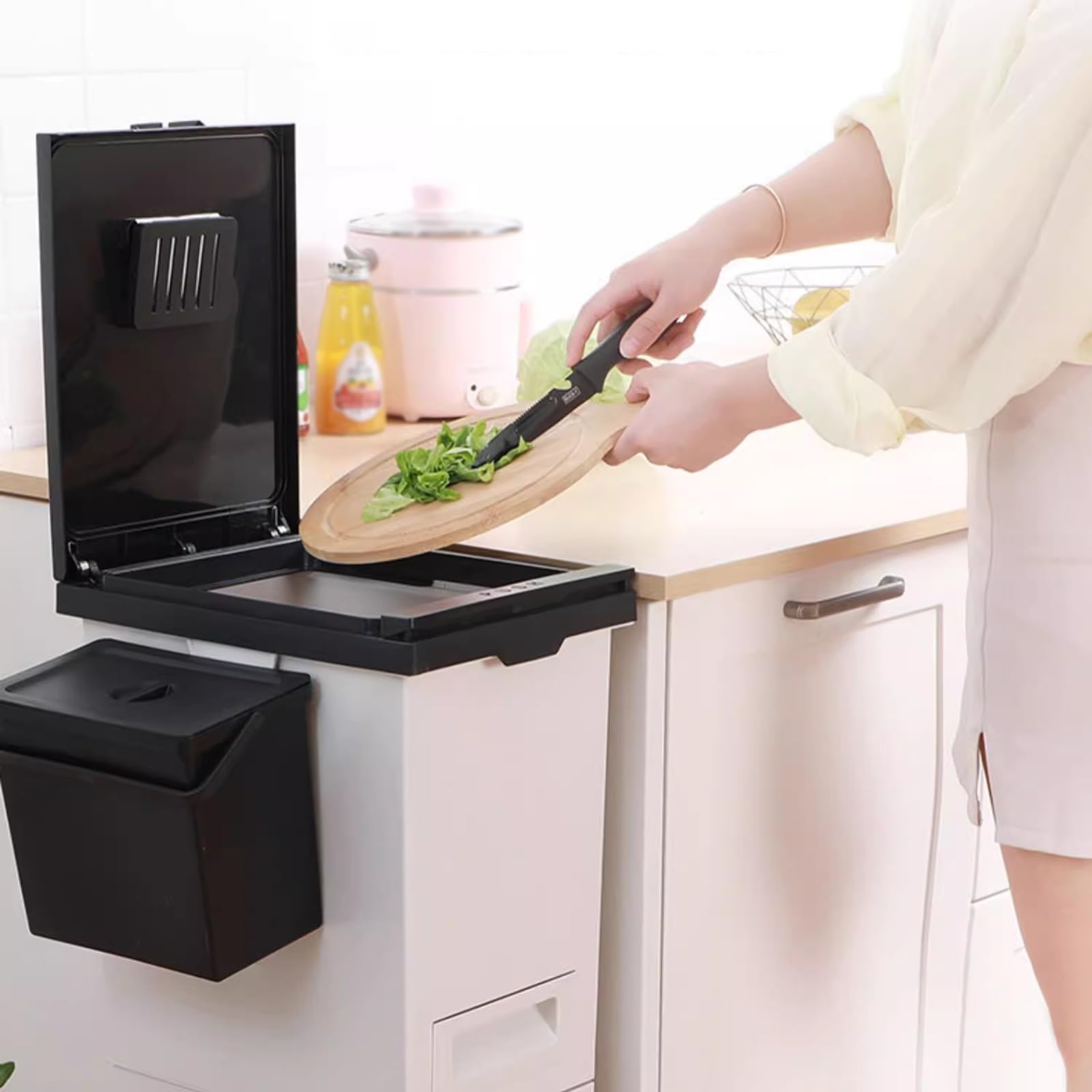 bidoni per la cucina Pattumiera da cucina for raccolta differenziata con coperchio a doppio strato, grande capacità, separazione for liquidi e asciutti, pedale con ruote, 42 litri bidoni per la polver