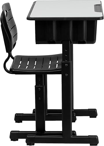 Miniatura 8 de Flash Furniture Nila - Juego de 3 escritorios y sillas para estudiantes de altura ajustable con marco de pedestal negro