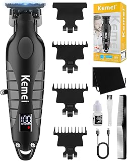 KEMEI Trimmer Professional Cordless Hair Clipper for Men Electric Beard Trimmers Barber Hair Cuttings Kit, Zero Gapped T Blade Trimmers with LCD Display, KM-2293, Black