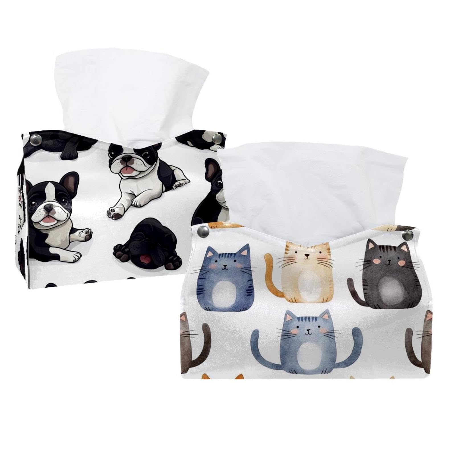 Housse de boîte à mouchoirs en cuir chat lot de 2 pour déco salon