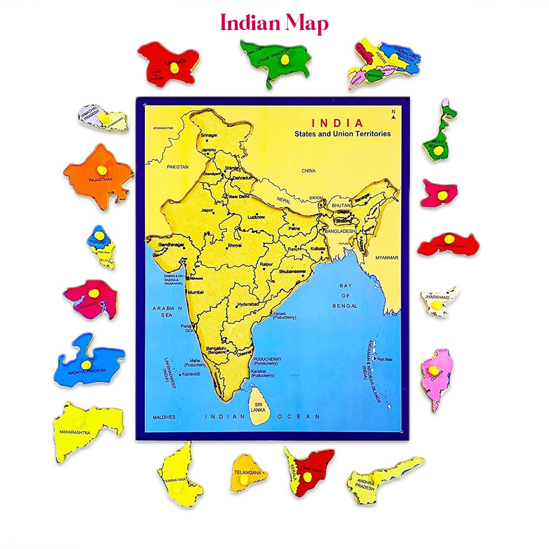 Khilonewale Kid's India Map Puzzle with Knobs | Educational Learning Toys for Boys and Girls | Interactive Kids Puzzle Toy | Size 30x38 cm (India Map) 1