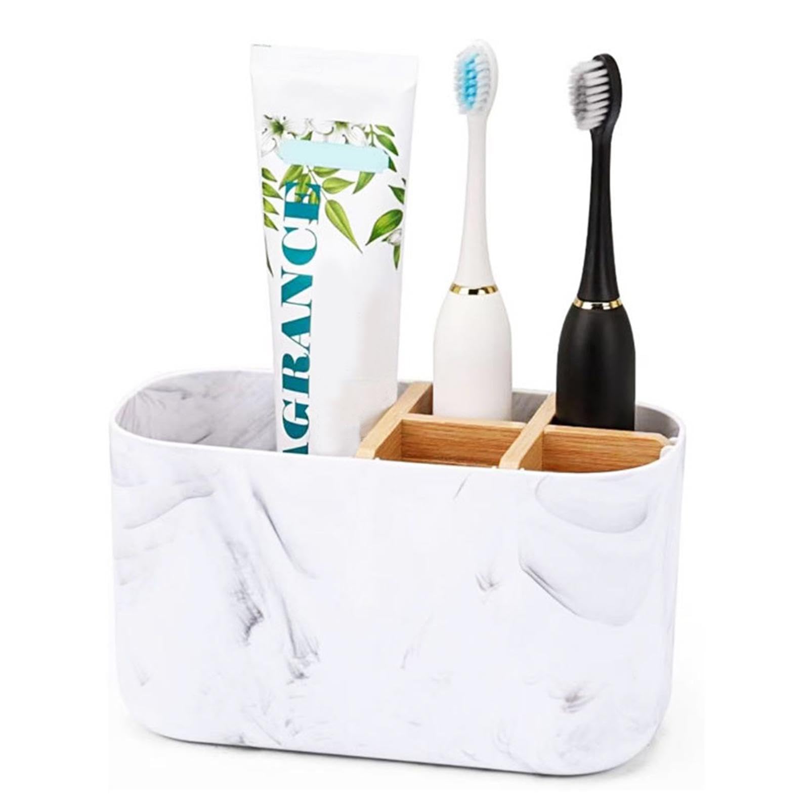 Bamboo Toothbrush Holder for Bathroom, Electric Toothbrush Holder, 5 Slots Toothbrushes and Toothpaste Caddy Organizer for Bathroom Countertop