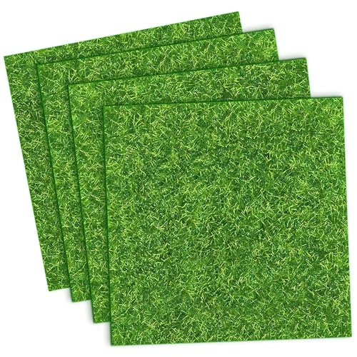 Wrzuzs 4 Packs 6x6 Inch Cuttable Artificial Grass Squares Realistic Fake Grass Mats Mini Craft Turf Tiles for Fairy Garden Accessories Dollhouse Decor DIY Craft and Diorama Supplies