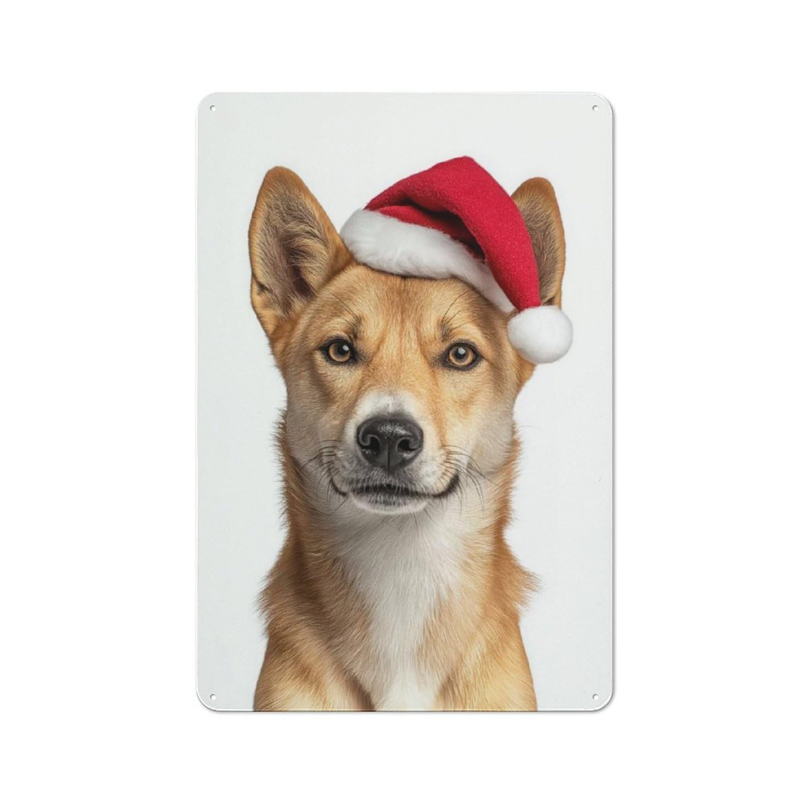 Junmoney Dingo With Santa Hat Portrait Rustic Tin Sign 30X20cm Featuring For Bar Or Restaurant, A Housewarming Gift For Bar Decor Enthusiasts