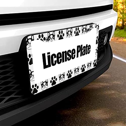 Miniatura 5 de Marco de placa de bulldog francés negro, lindo soporte de placa de animal para mascotas, marco de placa de automóvil con estampado de pata de gato,