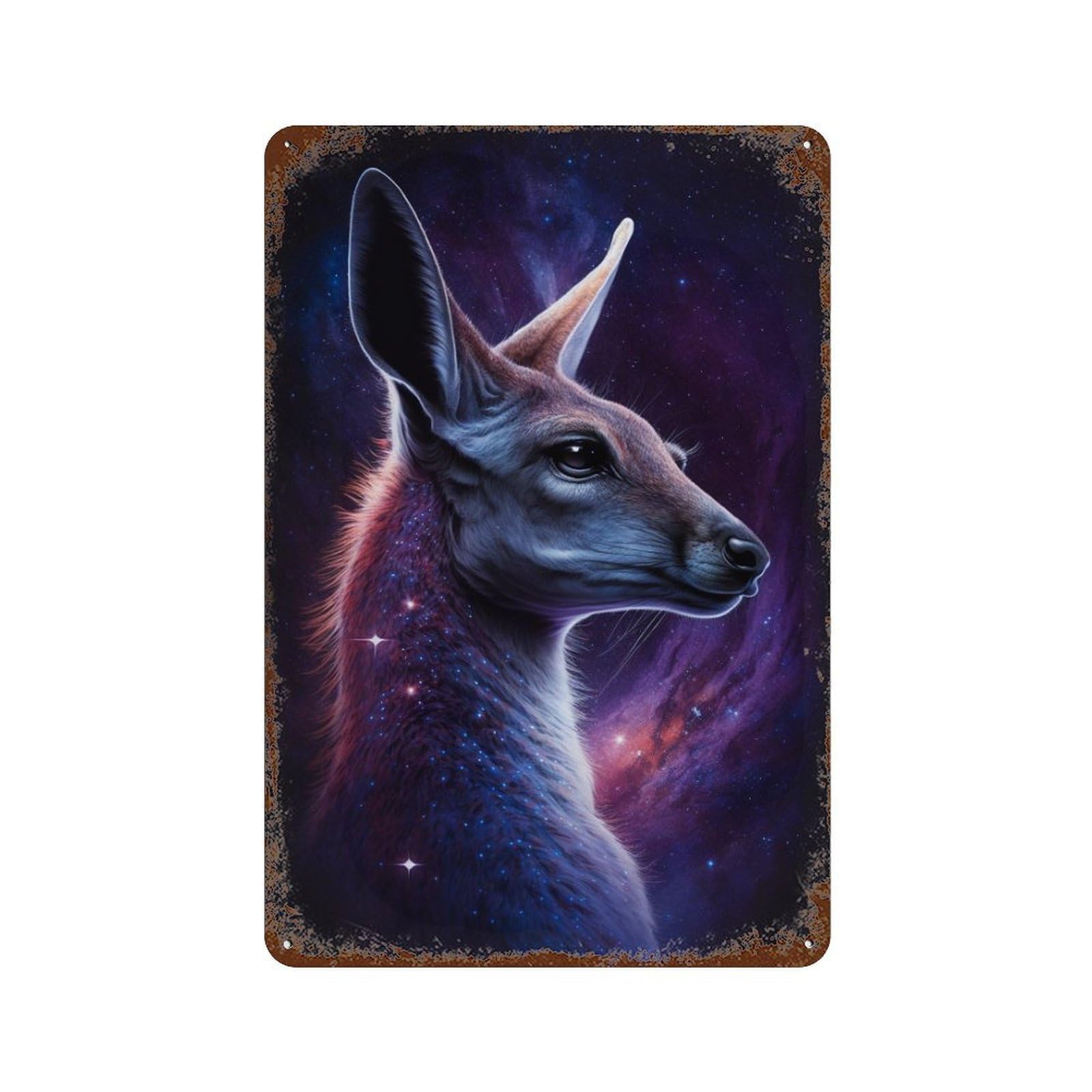 Rusty Metal Tin Sign with Cosmic Kangaroo Profile-2 Design 11.8"x7.9", for Farmhouse, Kitchen And Entryway Decor, Classic Wall Plaque