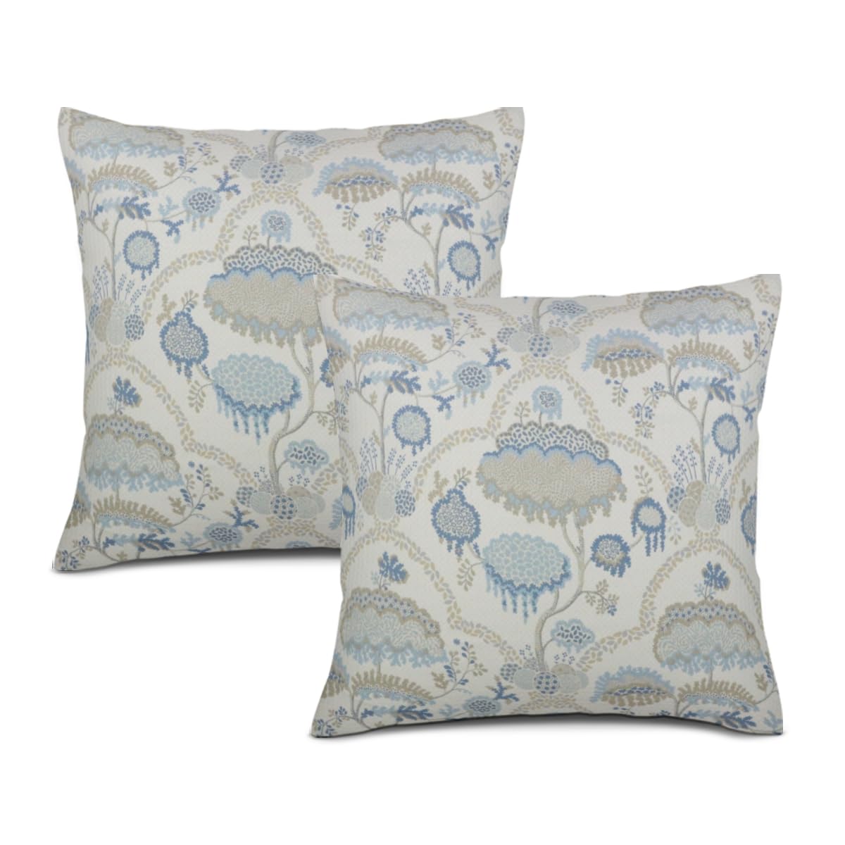 Boho Pillow Covers 16 x 16 Set of 2, Blue Botanical Tree Floral Duralee Throw Pillow Covers Outdoor Decorative Linen Pillow Covers for Couch Bed Sofa Cushion Boho Pillowcases