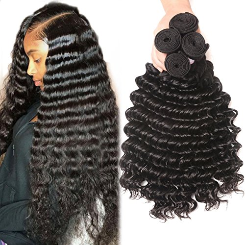 8A Grade Deep Wave 4 Bundles Brazilian Human Hair Bundles 22 24 26 28inch Unprocessed Virgin Brazilian Hair Bundles Deep Curly Human Hair Weave Extensions Natural Color