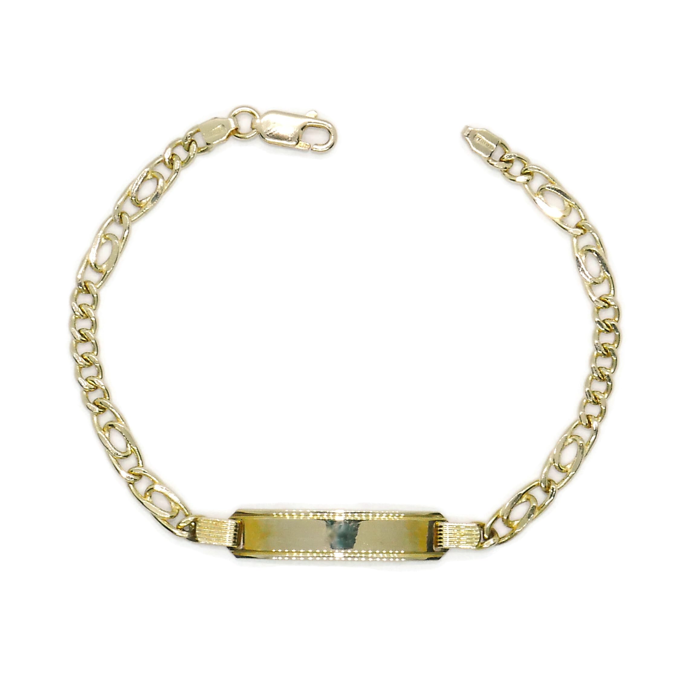 Never Say Never Braccialetto per comunione in oro giallo 18 carati, per bambino, con targhetta personalizzabile – 18,5 cm – 4,0 mm – 6,25 g