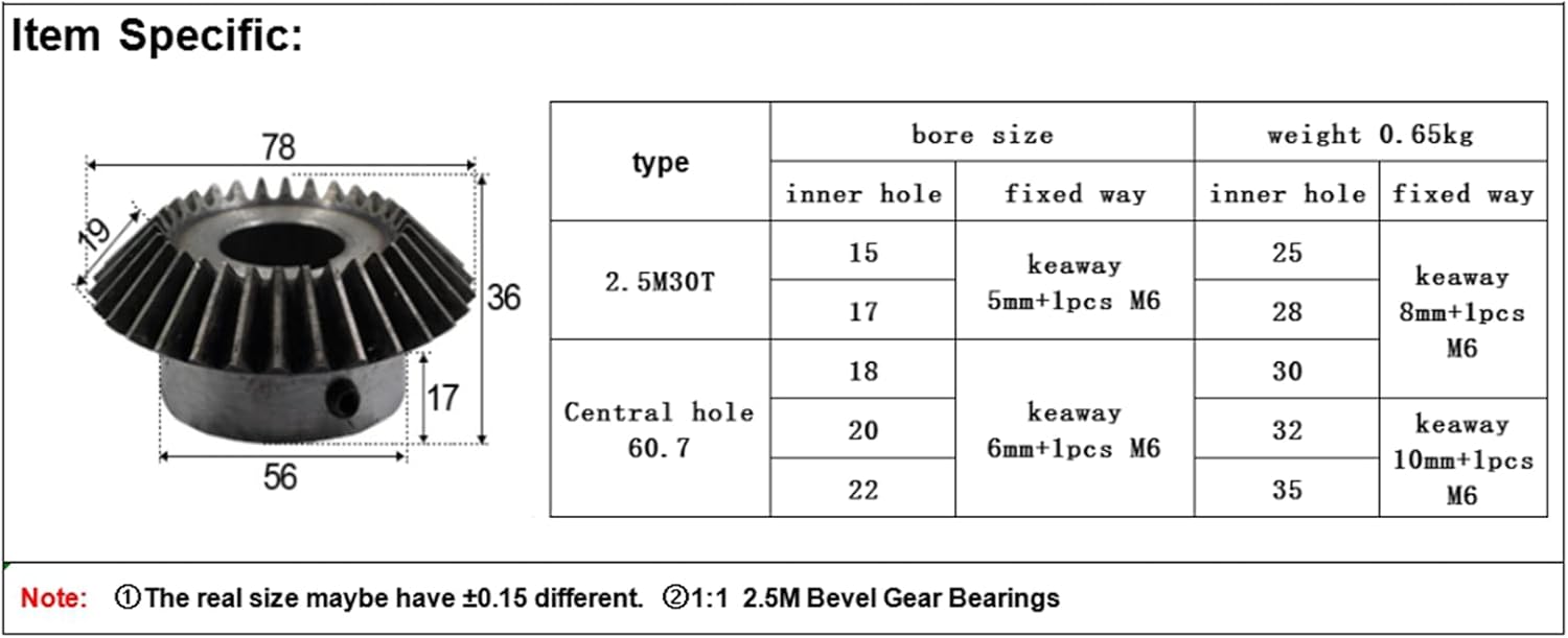 炭素鋼ベベルギア、ベベルギアホイール、1個 2.5モジュラス 30歯スチールギア インナーホール 15-35mm 電動ベベルピニオン