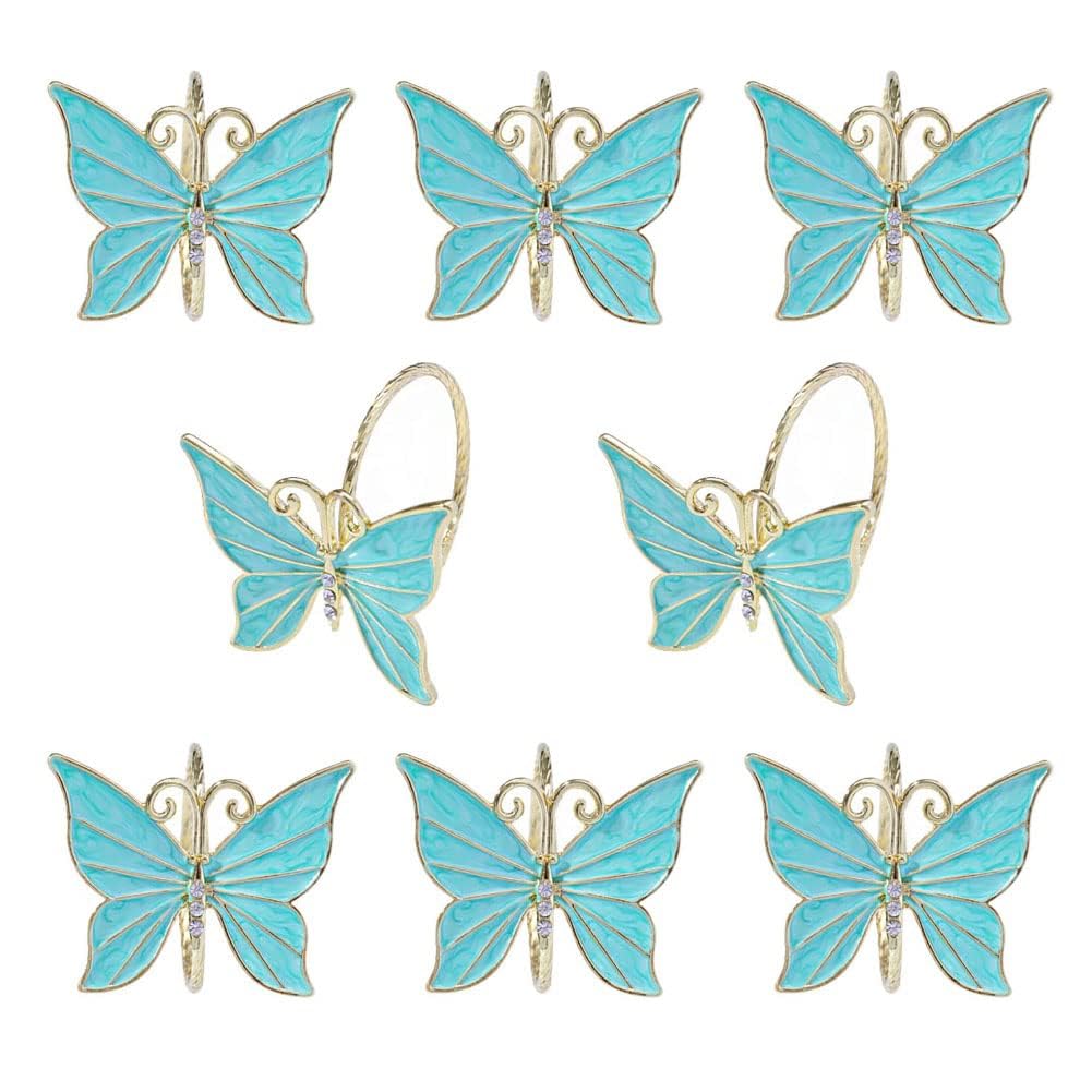 CTRLZS 8PCS Flower Butterfly Napkin Ring Holder for Easter Wedding Party Family Gathering Napkin Cloth Ornament Decoration,B