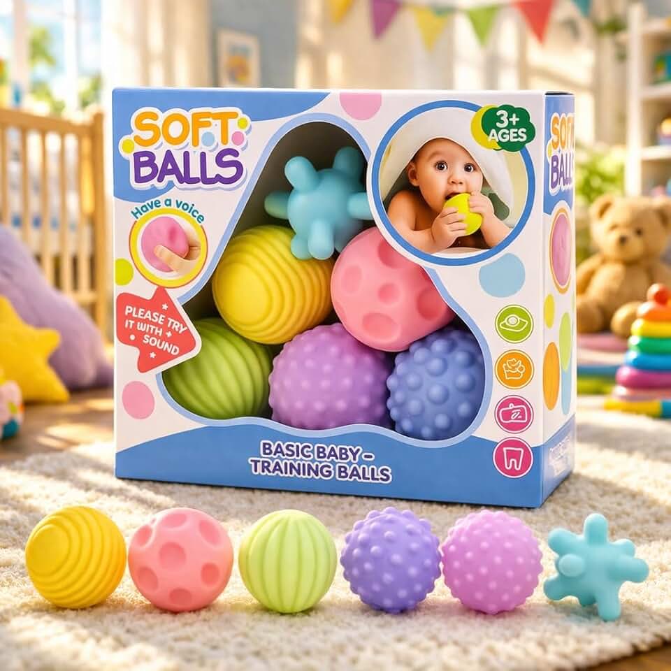 Kit Bolas Sensoriais Premium Bebê Silicone Macio Atóxico 6 Peças Estímulo Motor Texturas Educativas Desenvolvimento Infantil