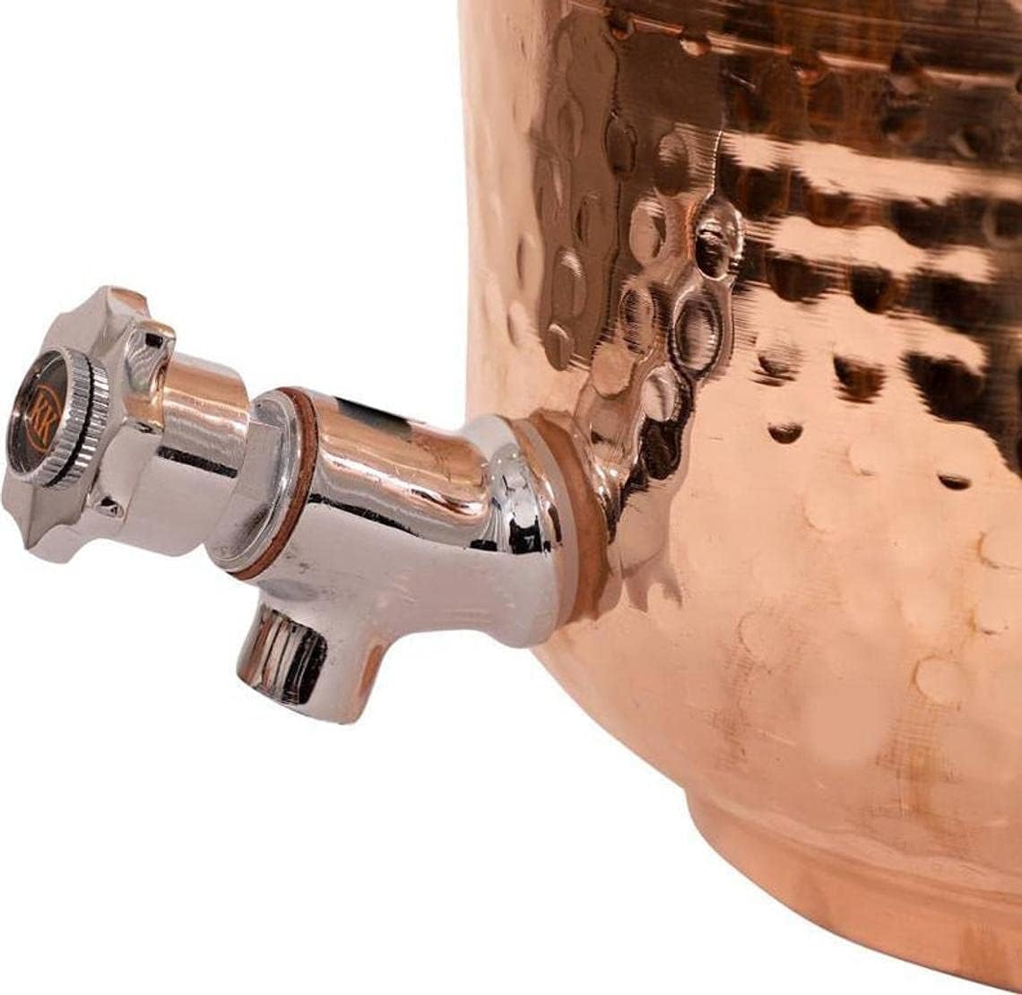 Wasserspender aus reinem Kupfer, 8 l, gehämmerte Oberfläche, ayurvedische Gesundheit, Heilung, 8 l Fassungsvermögen, Wasserbehälter mit 2 passenden Gläsern und 1 Kupferflasche