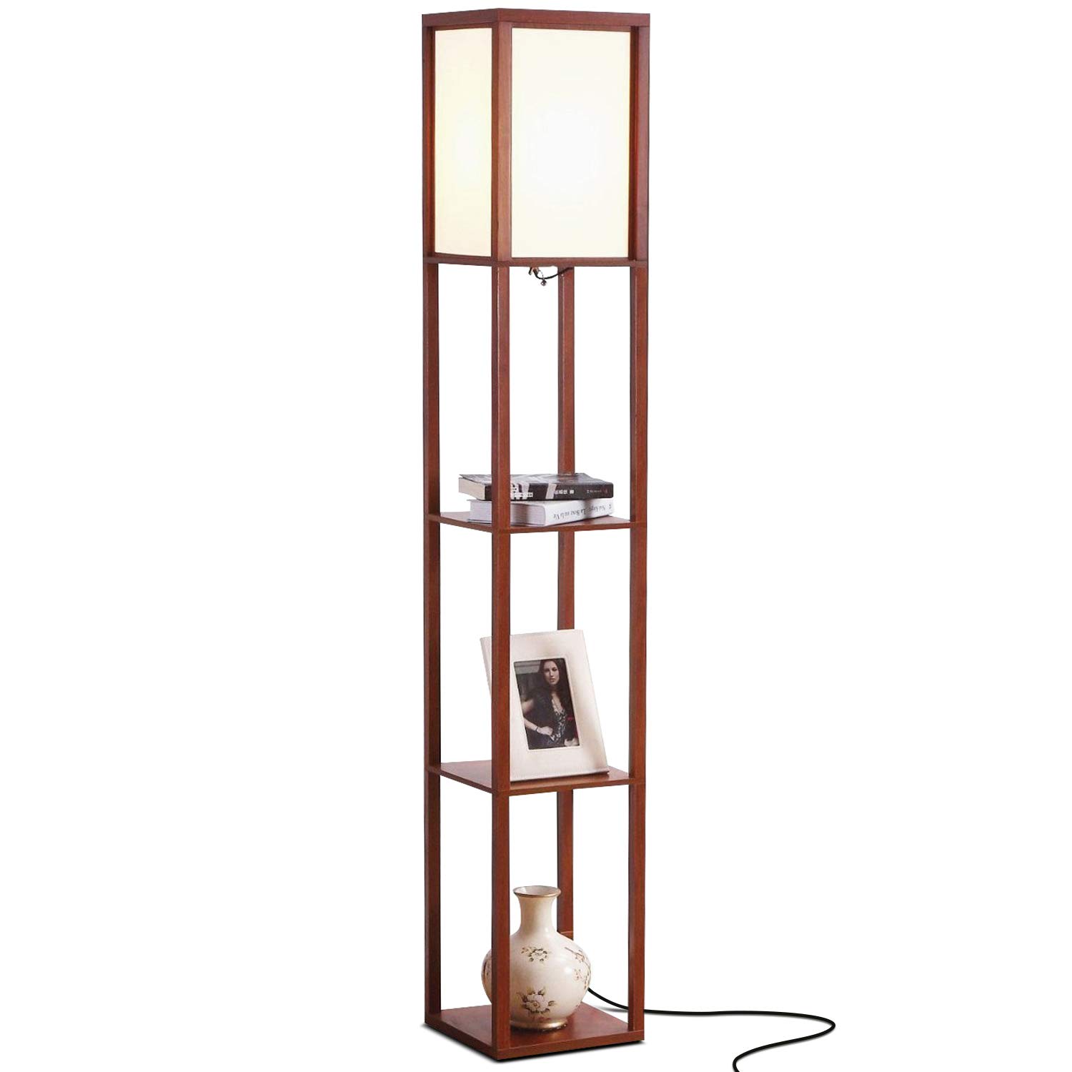 Brightech Maxwell Modern Shelf Floor Lamp with Lamp Shade and LED