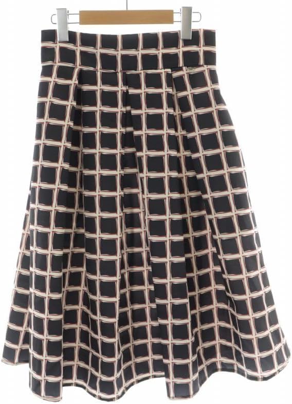 リナシメント RINASCIMENTO フレアスカート ロング ミモレ チェック タック ロゴ チャーム XS 黒 ブラック XK