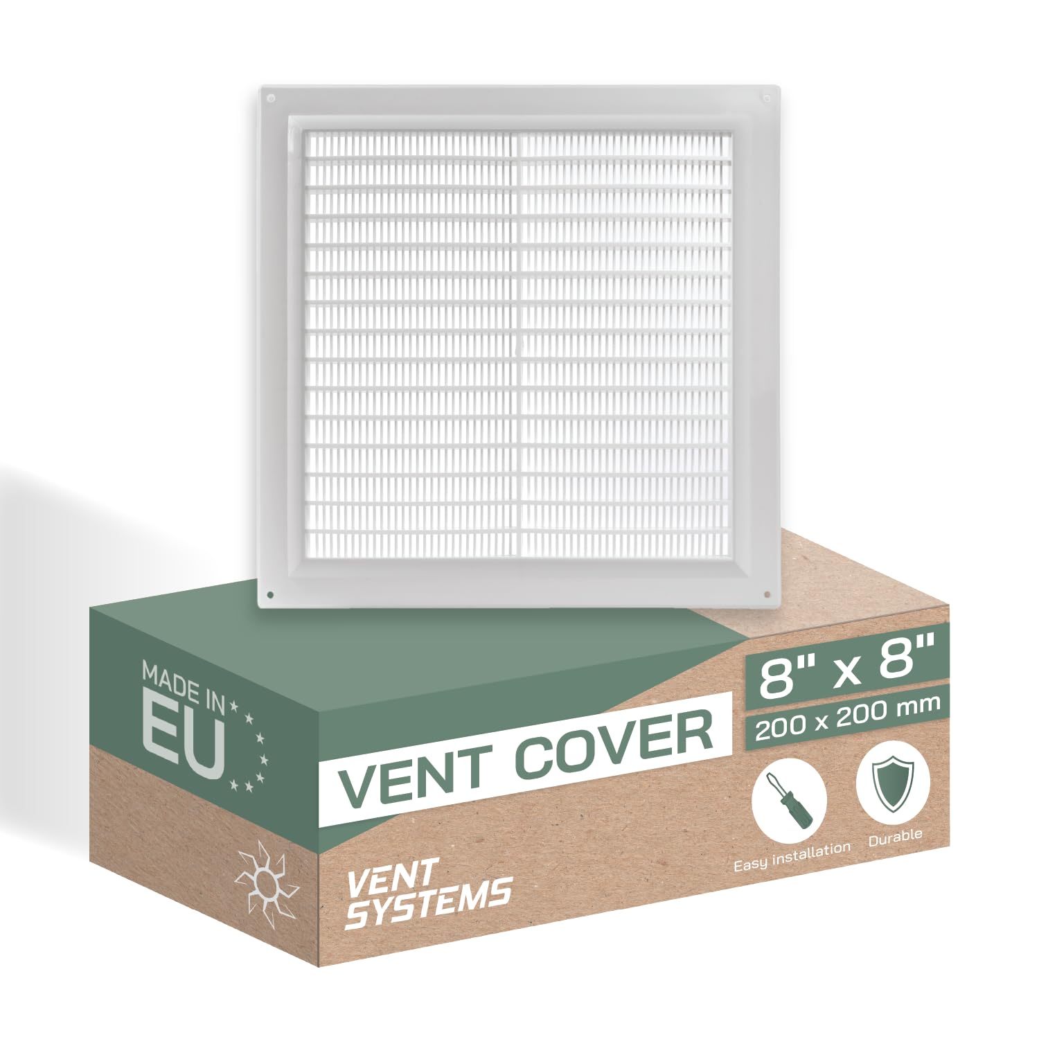Vent Systems 250 x 250 mm / 10" x 10" Inch White Square Plastic Air Vent Cover, Louvered Wall Grille with Mesh Mesh