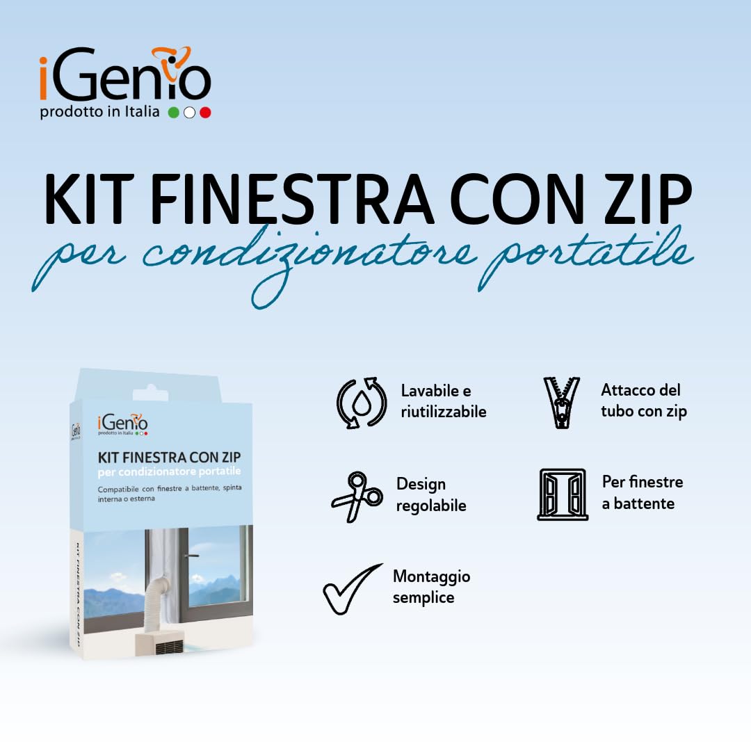Kit finestra con zip per condizionatore portatile, art.903 - iGenio