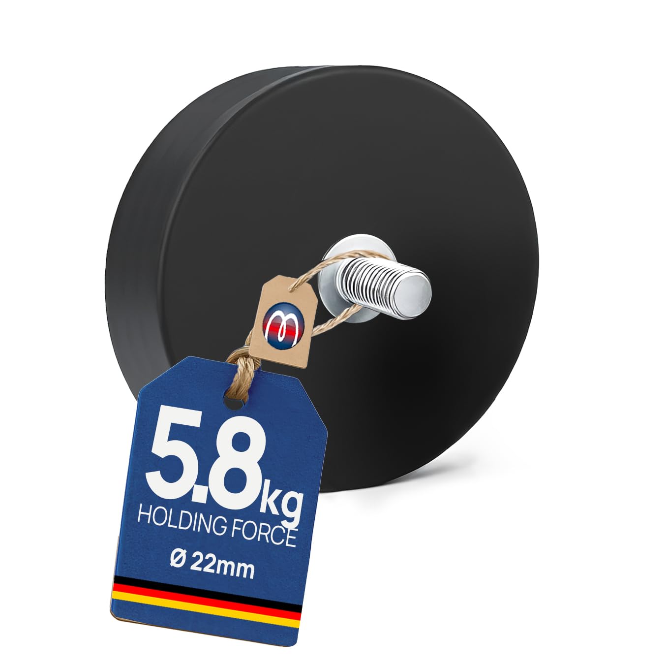 Rubber Coated Neodymium Magnet Ø 22mm - Ø 88mm threaded rod, rubber jacket, Size:Ø 22mm | M4 x 6.5 | Force 5.8kg
