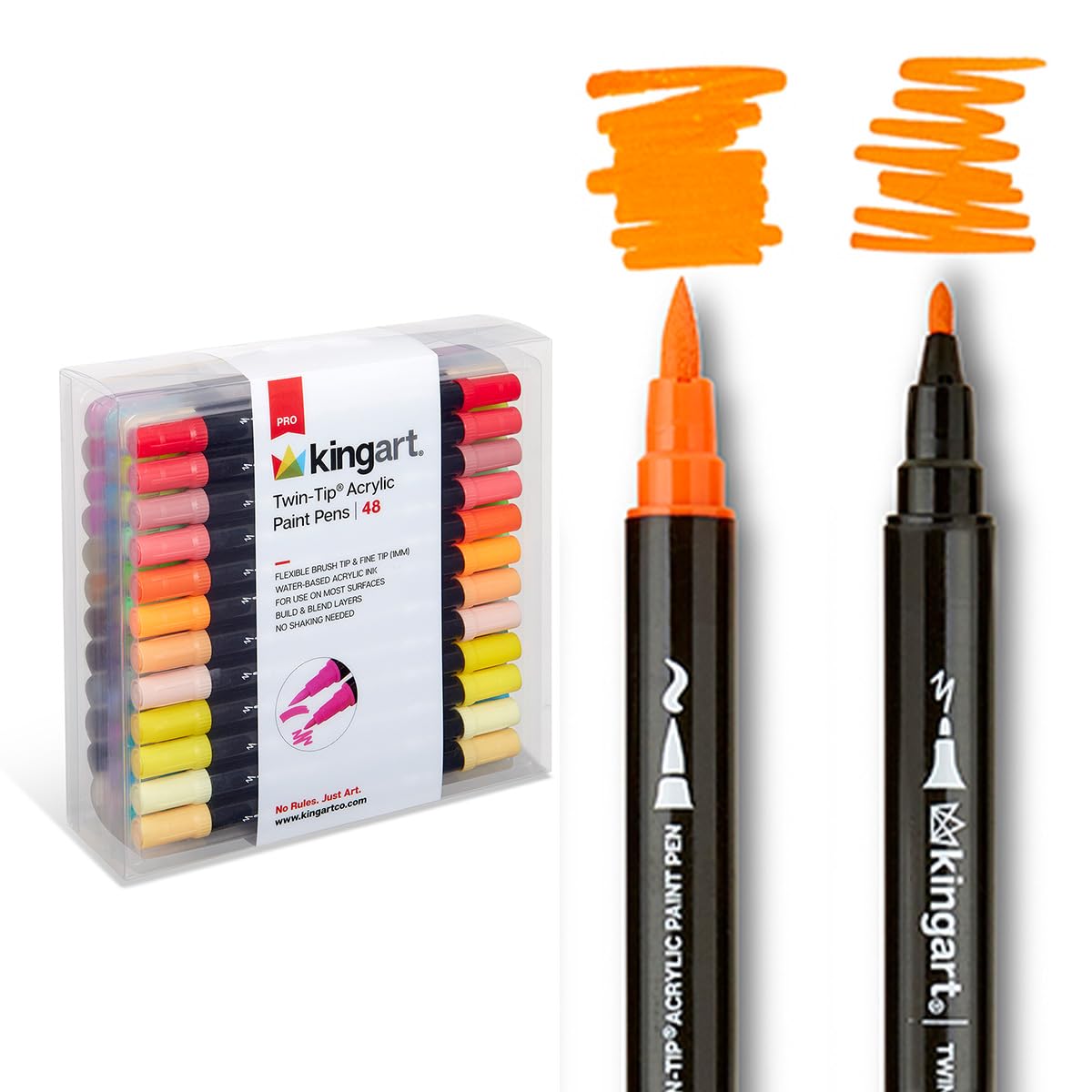 KINGART Acrylic Paint Markers, 48 Quick-Dry Dual-Tip Pens for Rock, Fabric, Wood, Glass & Crafts. Ideal for Halloween pumpkins, Christmas gifts,