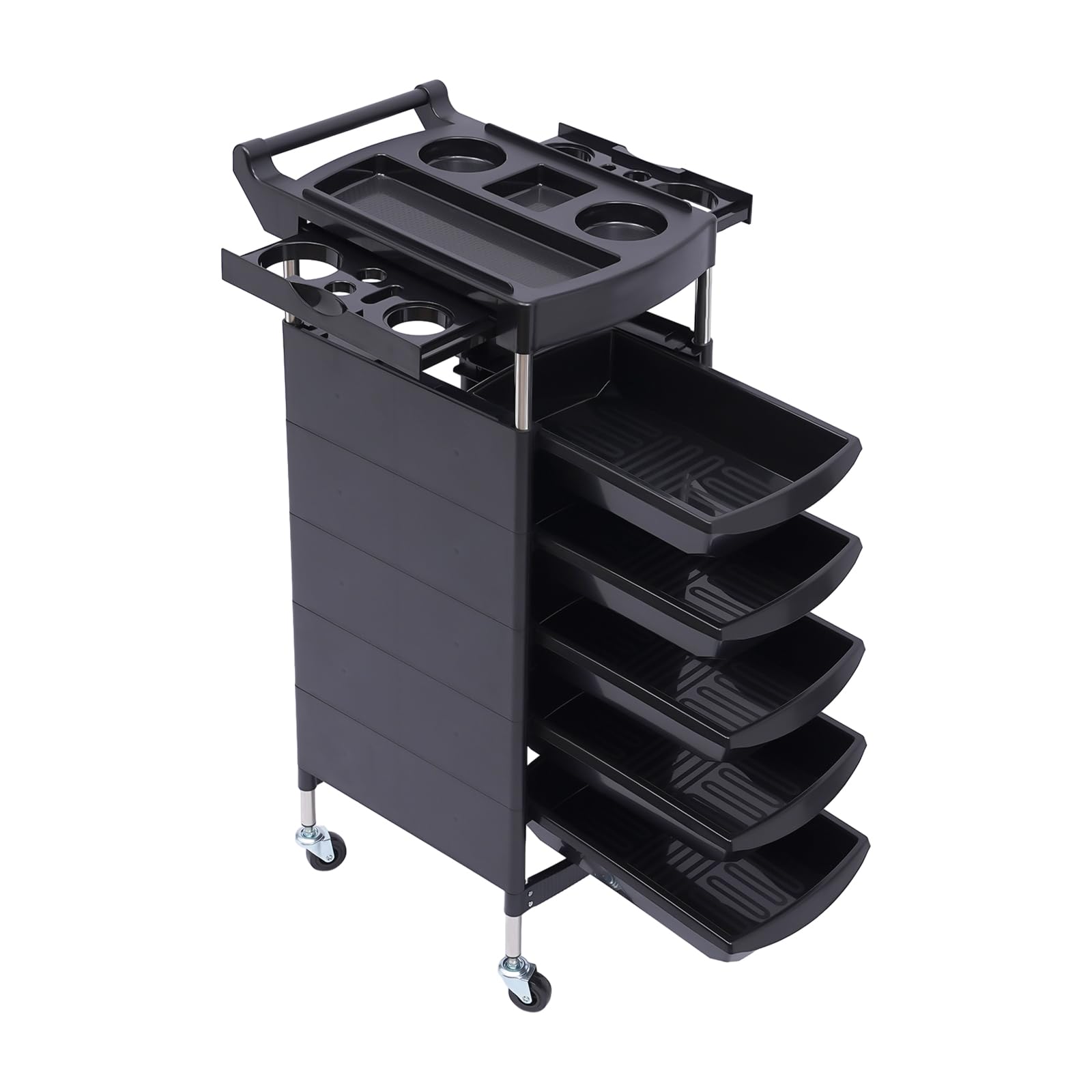6 Layer Beauty Rolling Trolley, Hair Styling Salon Trolley Cart with Handle and Wheels 5 Drawers and 2 Hair Dryer Holder Utility Cart Salon Styling