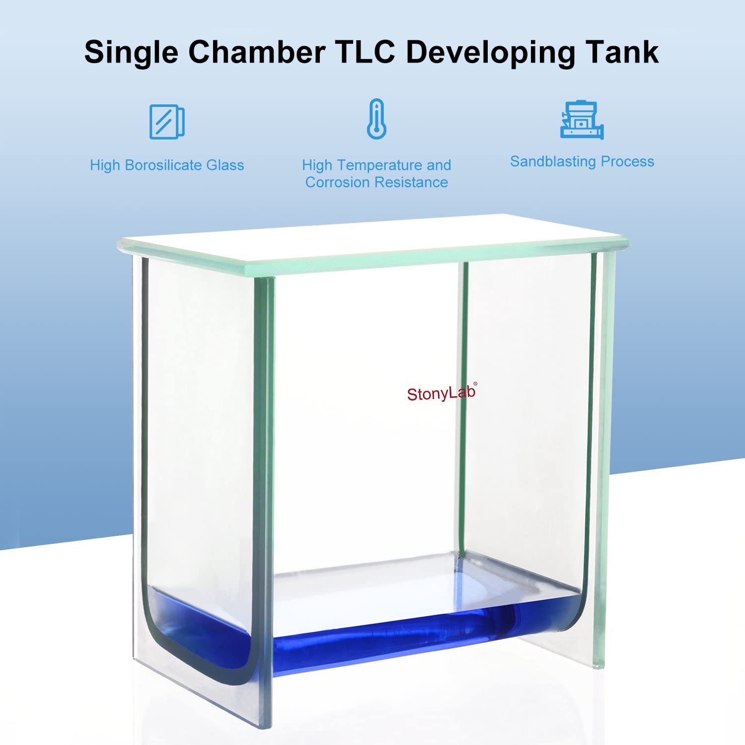 stonylab Serbatoio di Sviluppo TLC, Camera di Sviluppo TLC Cromatografica Quadrata in Vetro Borosilicato Resistente con Coperchio per la Ricerca di Laboratorio, 100 x 100 mm