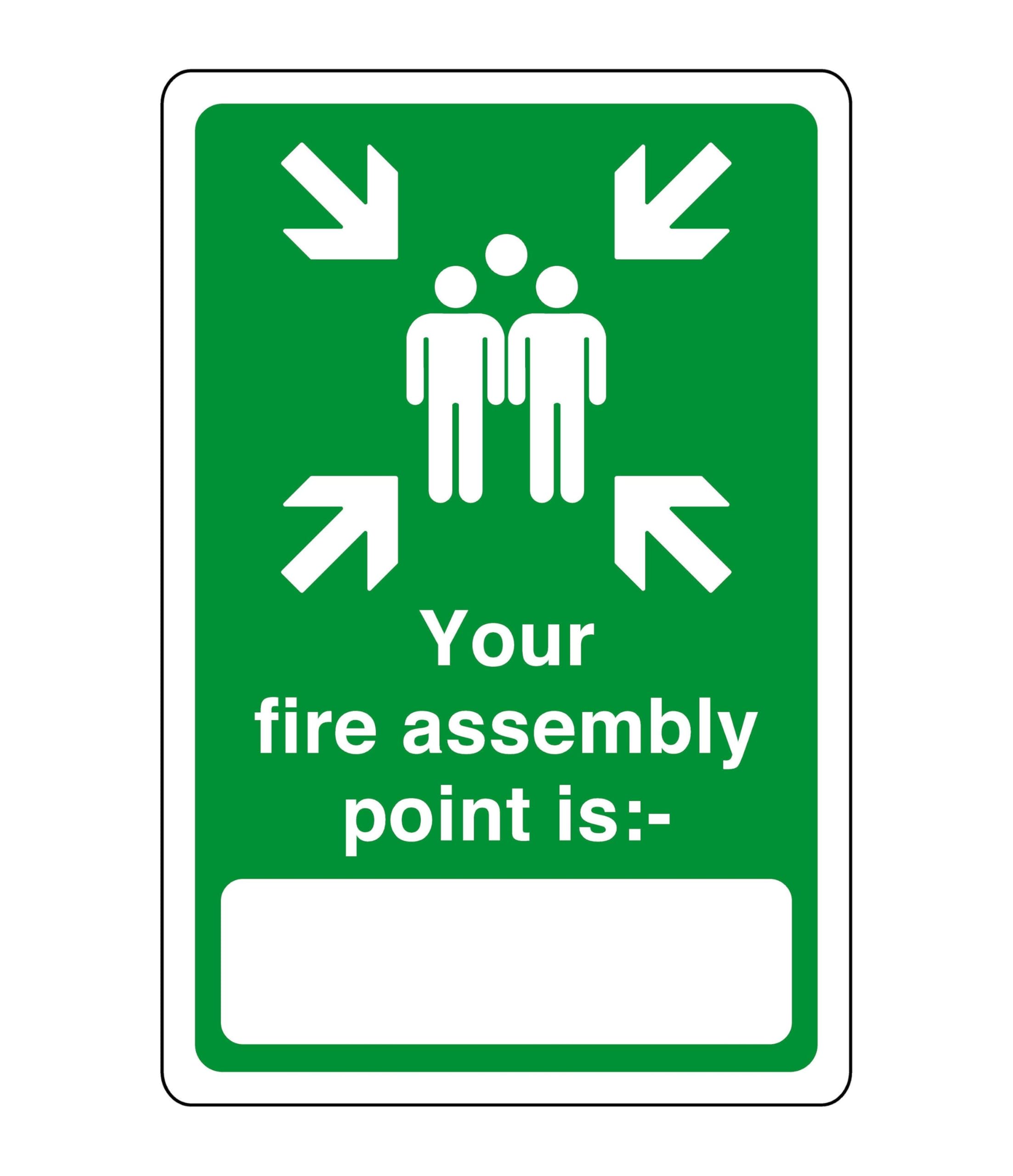 Your fire assembly point is " white box " - safety sign - High tack self-adhesive sticker (400mm x 300mm) Viewing Distance within 14m.