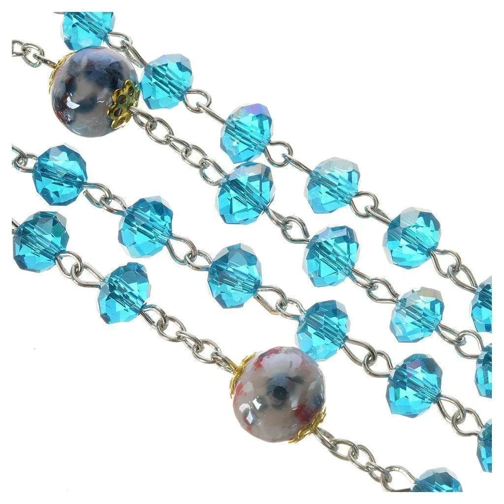 Catholic Virgin Mary Aqua Shiny Crystal Beads Women Rosary Blessed by Pope