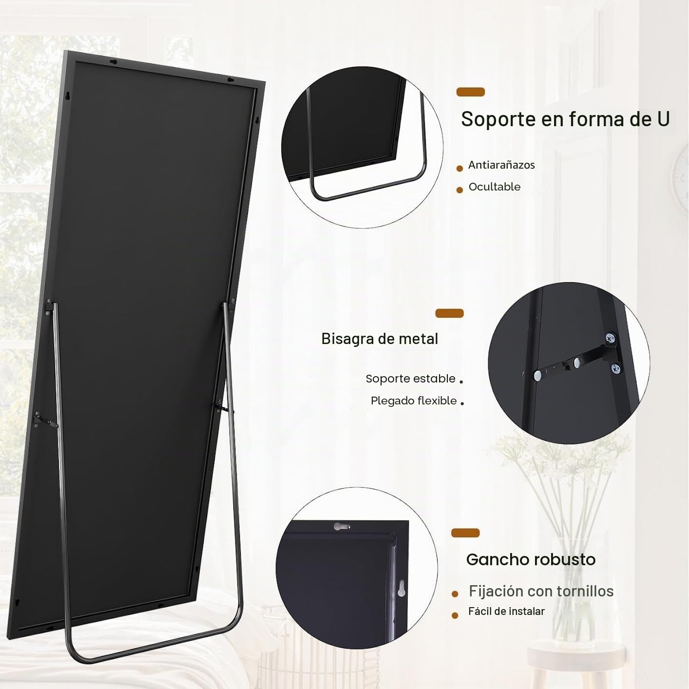 Koonmi - Espejo de pie (171 x 76 cm, Cuerpo Entero Resistente con Marco de Aluminio Estrecho, Minimalista, Gran Espejo de Pared Moderno para Sala de Estar y Dormitorio