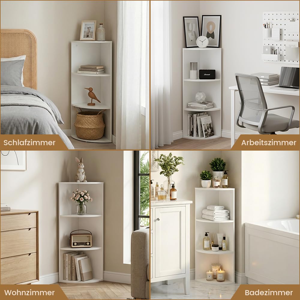 Étagère d'angle à 3 Niveaux, Bibliothèque en Bois, Meuble de Rangement, pour Cuisine, Chambre, Salon, Bureau, Blanc, 24 x 24 x 78 cm | Bibliothèque en bois, meuble de rangement multifonction, blanc, idéal pour cuisine, chambre, salon, bureau