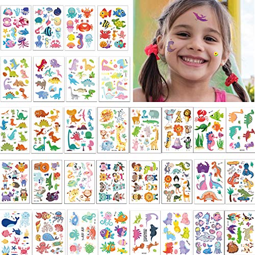 FancyWhoop Tatouage Enfant 32 Feuilles Tatouages Temporaires de Dinosaure Étanche Tattoos Ensemble dautocollants pour Garçons Filles Décoration de Cadeau de Fête Danniversaire
