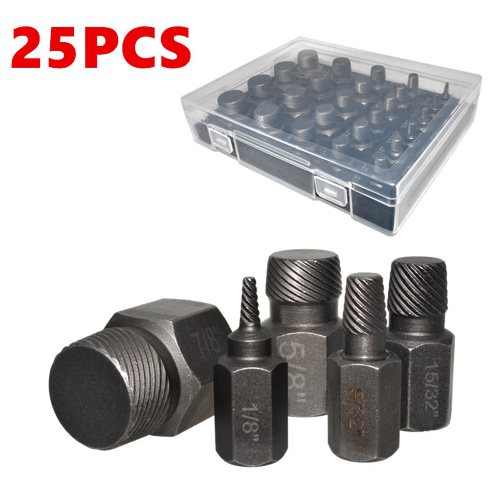 Juego de extractores de tornillos de alta resistencia de 25 piezas Juego de extractores de tornillos y pernos para quitar tornillos rotos Pernos Espárragos Accesorios Kit de extractores de tornillos