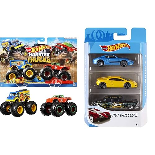 Immagine del prodotto Hot Wheels Mattel FYJ64 - Modellino di Monster Truck Duos, Modelli assortiti, 1 pezzo & 3 macchinine assortite