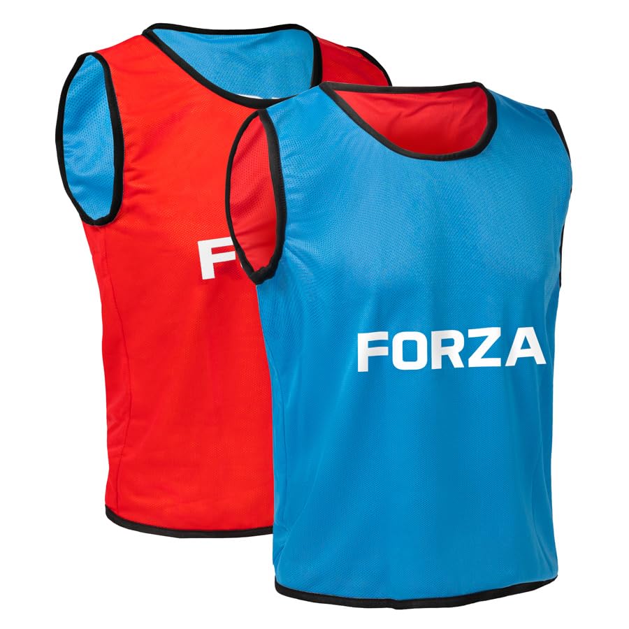 FORZA Petos de Entrenamiento Reversibles de Primera Calidad (Paquete de 5): Chalecos Deportivos de poliéster livianos, Tallas para niños y Adultos (Azul + Rojo, Adulto L/XL)