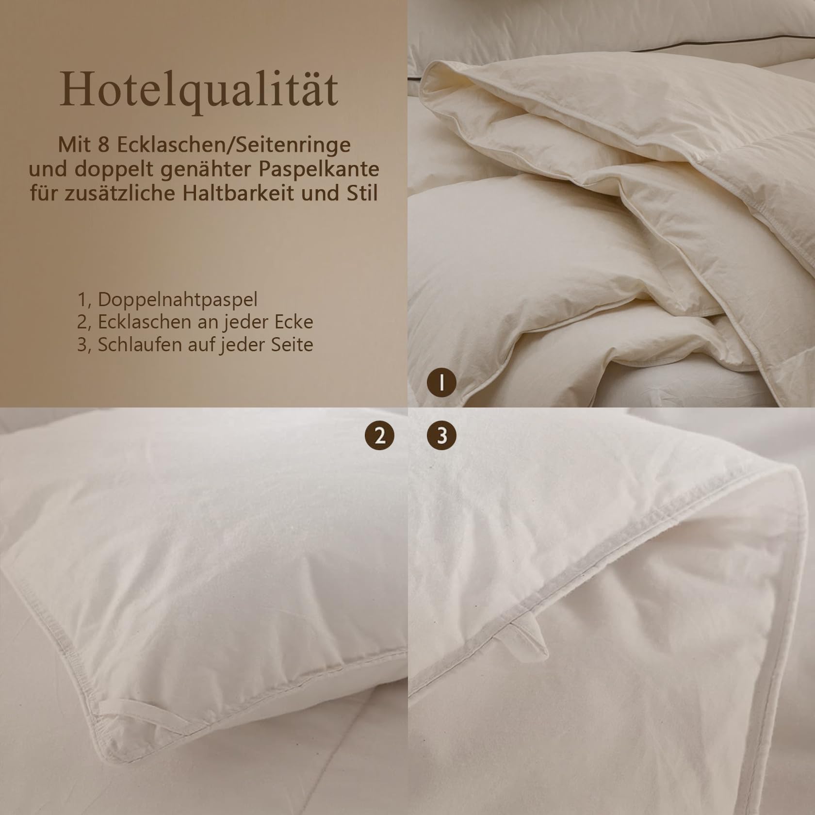 BPC Leichte Daunendecke 220x240, Sommer Bettdecke | 100% Bio-Baumwolle, Weich Federn Daunen Füllung, Öko-Tex und RDS Zertifiziert Steppdecke, 220x240 cm, Elfenbeinweiß
