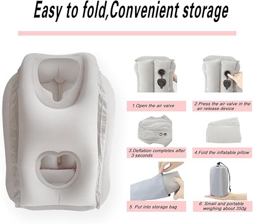Miniatura 6 de Almohada inflable de viaje para aviones, almohada de apoyo para el cuello para vuelos largos, almohada portátil y cómoda para dormir en avión,