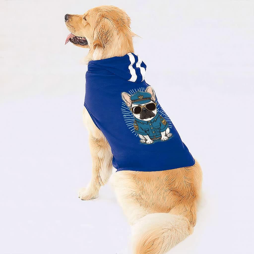 Police Design Dog Shirt with Hoodie - Pug Dog Hoodie - Cartoon Dog Clothing - Gray White, XL