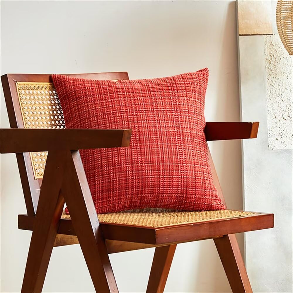Set di 2 federe per cuscini impermeabili per esterni, 45 x 45 cm, in lino, decorative, per divano moderno, giardino, patio, soggiorno, colore: rosso