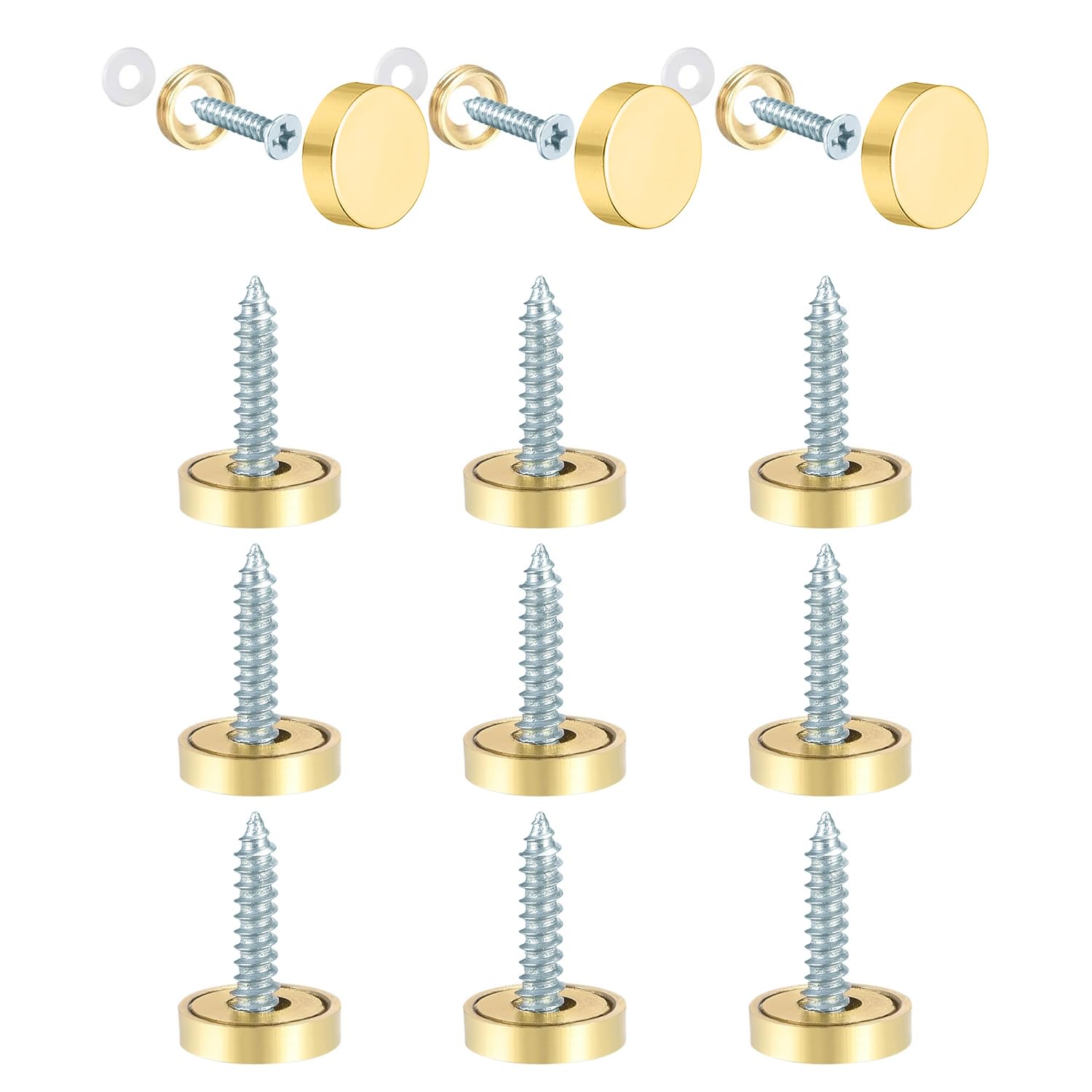12PCS Juttzzei Brass Mirror Screws Caps, 14mm Brass Decorative Screws with Caps