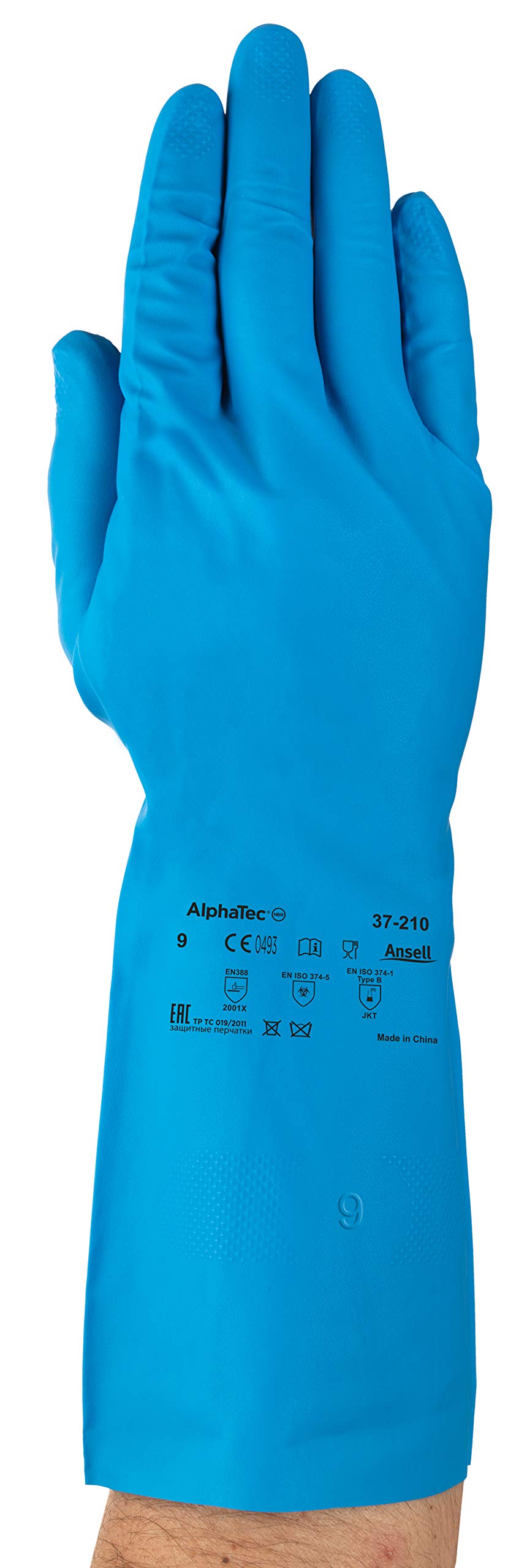 Ansell AlphaTec 37-210 Guantes de Trabajo de Nitrilo, Resistentes a Productos Químicos, Sector Industrial, Guantes Reutilizables, Azul, Talla XL (12 Pares)
