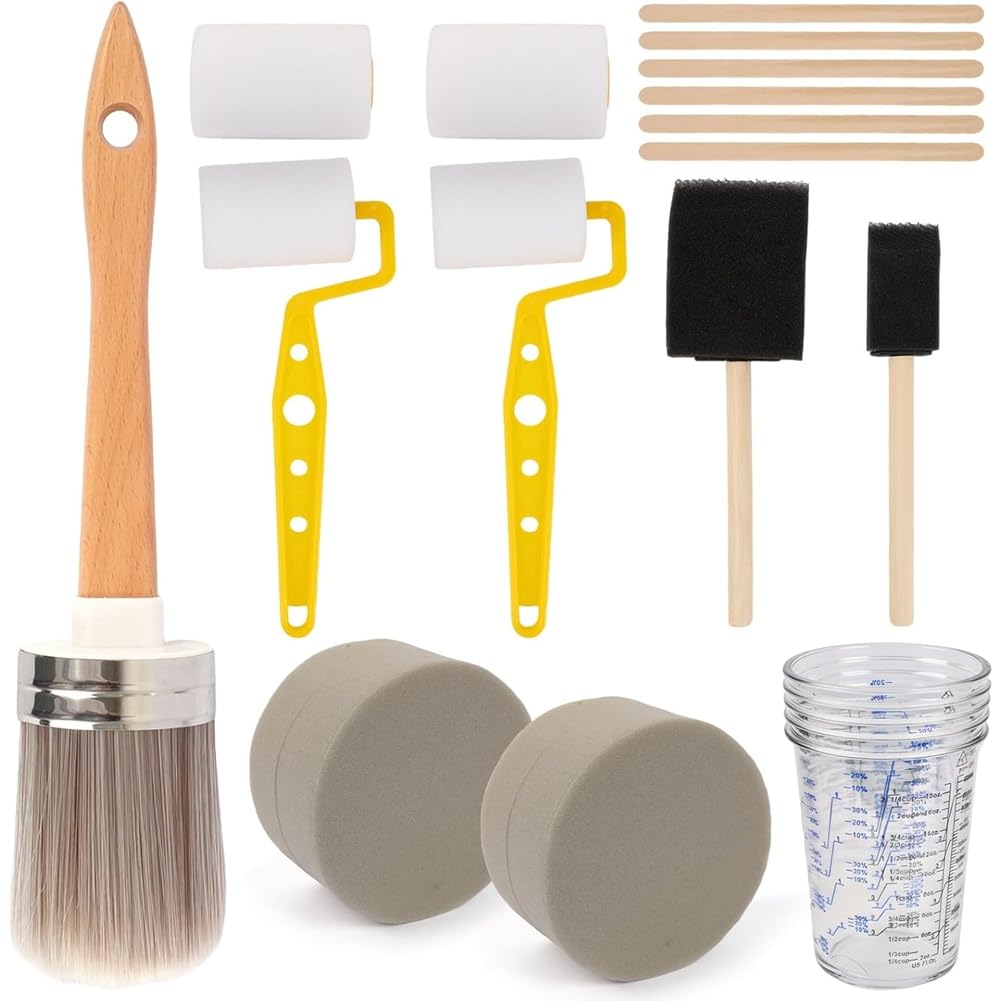 UDSKNV[KSL Paint Brush and Roller Set(19 Pieces), Ideal for DIY& Painting Projects- Includes Cups, Sponge and Mixing Sticks Supply