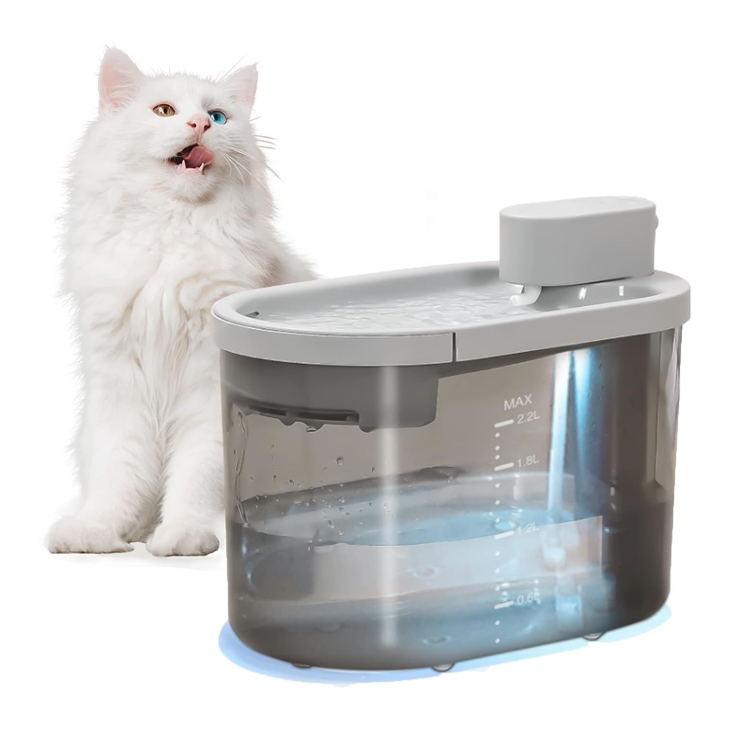 Battery Operated Cat Water Fountains. 2L/67oz Ultra-Quiet Automatic LED Dog Water Dispenser with 1 Filter& Smart Pump.Pet Water Foutain for Cats,Dogs,Multiple Pets. (Fountains)