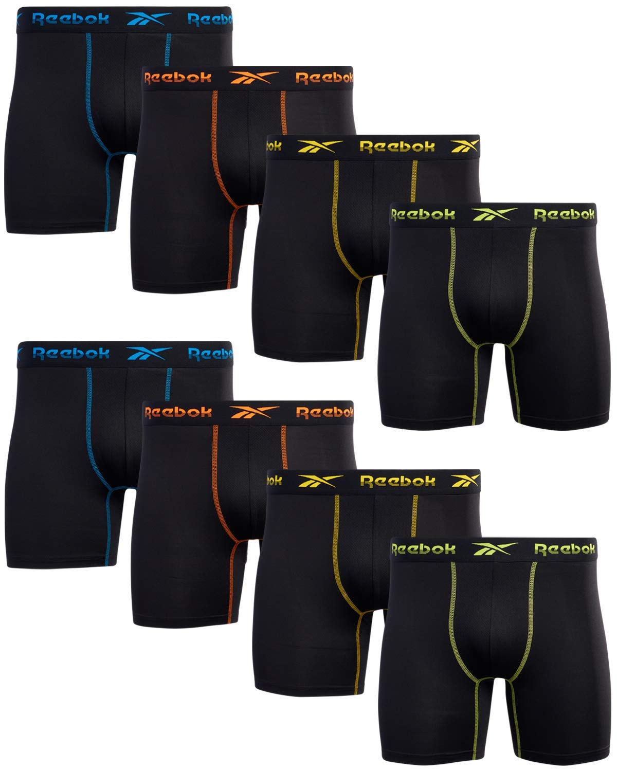 Reebok Mens Boxer Briefs - 8 Pack Stretch Performance Moisture Wicking Mens Underwear Boxers with Contour Pouch Sizes