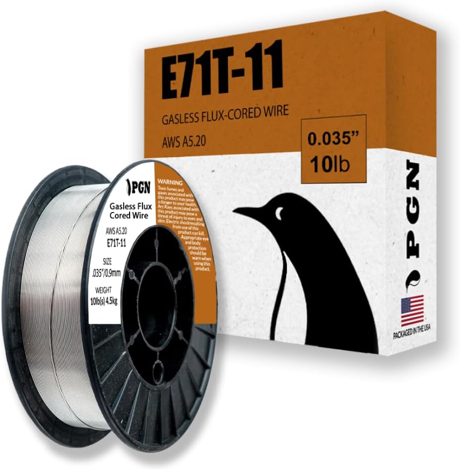 PGN Flux Core Welding Wire - E71T-11 .035 Inch, 10 Pound Spool - Gasless Mild Steel Welding Wire with Low Splatter - For All Position Arc Welding