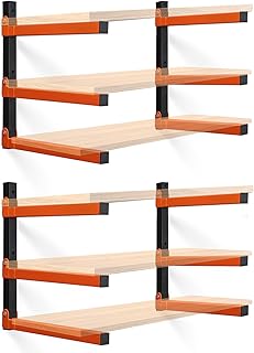 Wefaith Wood Organizer Lumber Storage Rack Wall Mount - Heavy Duty Metal Cantilever Shelves with 3-Level Holds Up 600 Lbs,Indoor & Outdoor Wood Storage Racks for Garage Woodshops Workshops - 4 Pack