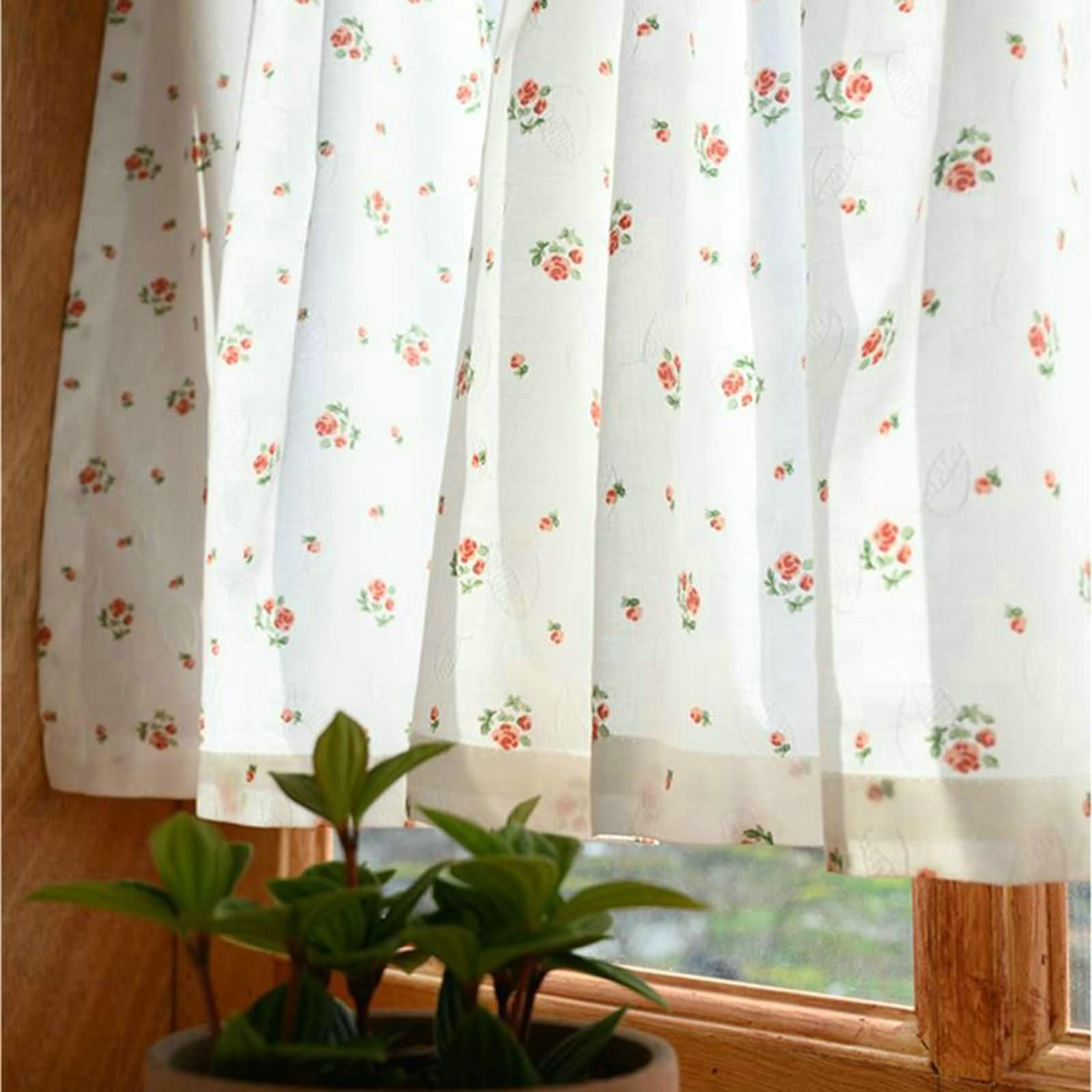 Scheibengardinen 1er Set Kurz,1 x 200W x 50H cm,Scheibengardine Kurz Weiß Blumen Muster Rod Pocket Vorhange