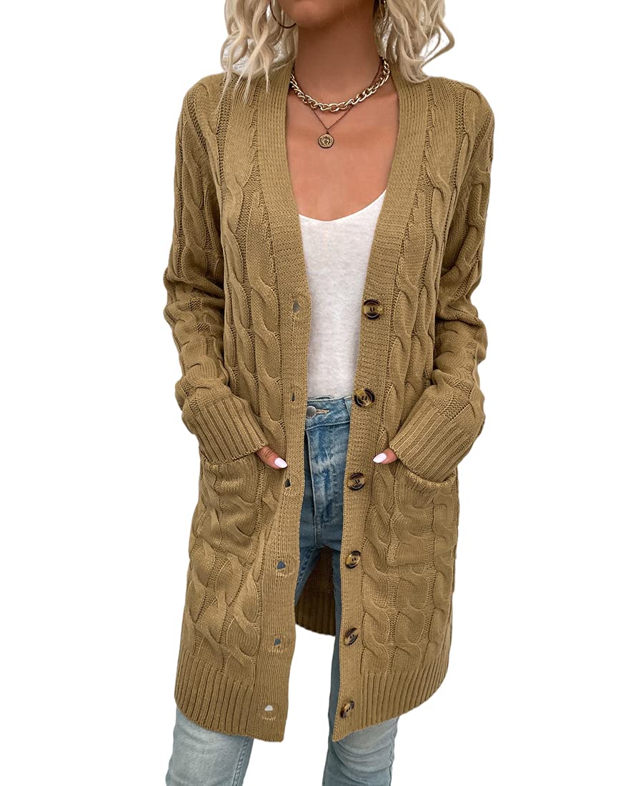 Avondii Damen Langarm Strickjacke mit Knöpfen Lang Strickjac