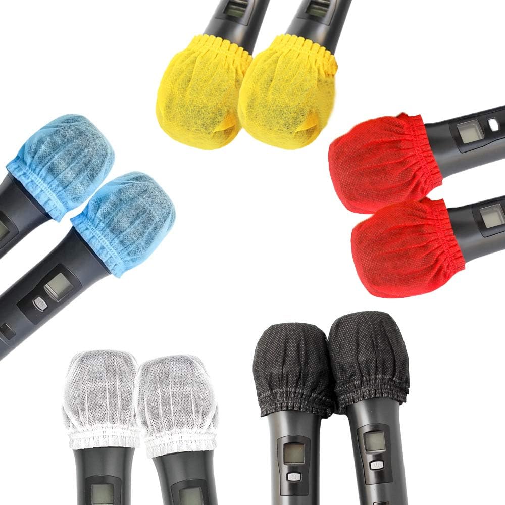 200 Pack Colorful Disposable Microphone Cover Non-Woven Microphone Cover Windscreen Mic Cover Protective Cap For KTV Recording Room News Gathering