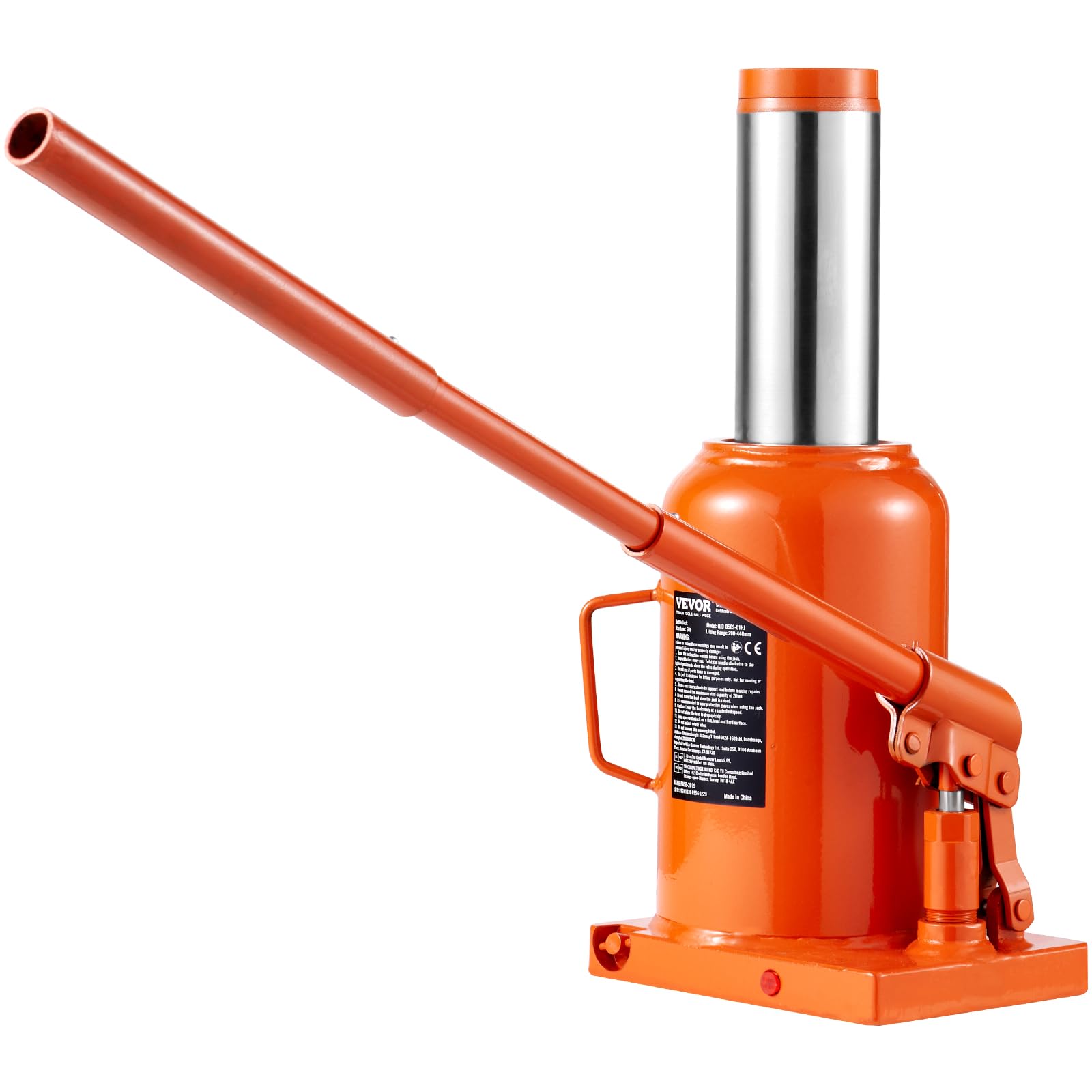 VEVOR Cric Idraulico a Bottiglia 30T, Cricco a Bottiglia Saldato con Portata Sollevamento 285-475 mm e Maniglia Lunga a 3 Sezioni, Cric per Pick-Up, Camper, Riparazioni Auto, Ingegneria Industriale
